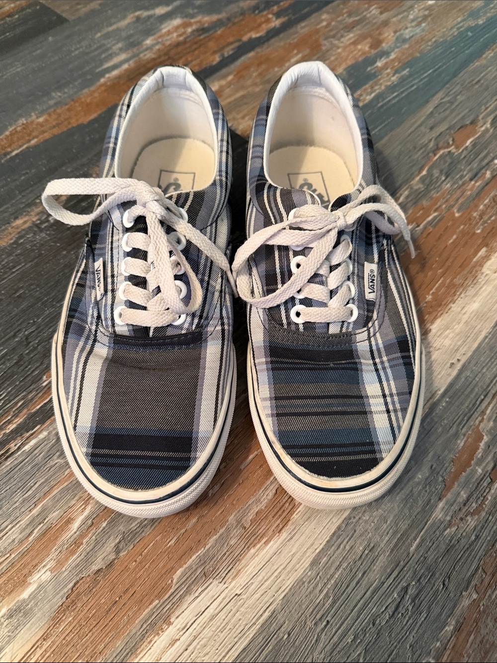 Vans Era Plaid Canvas Low-Top Sneakers in Blue and White